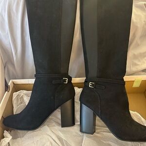 LC Lauren Conrad Black Faux Suede Tall Heeled Boots Women’s Size 9.5